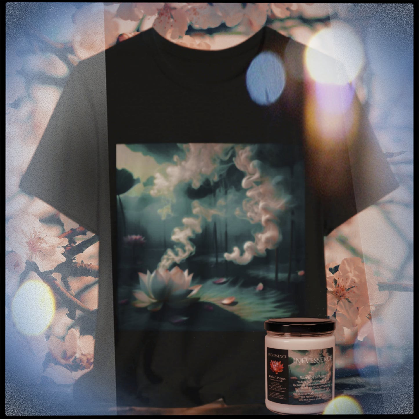 Warrior's Prayer Unscented Soy Candle & Lotus Spirit T-Shirt Bundle