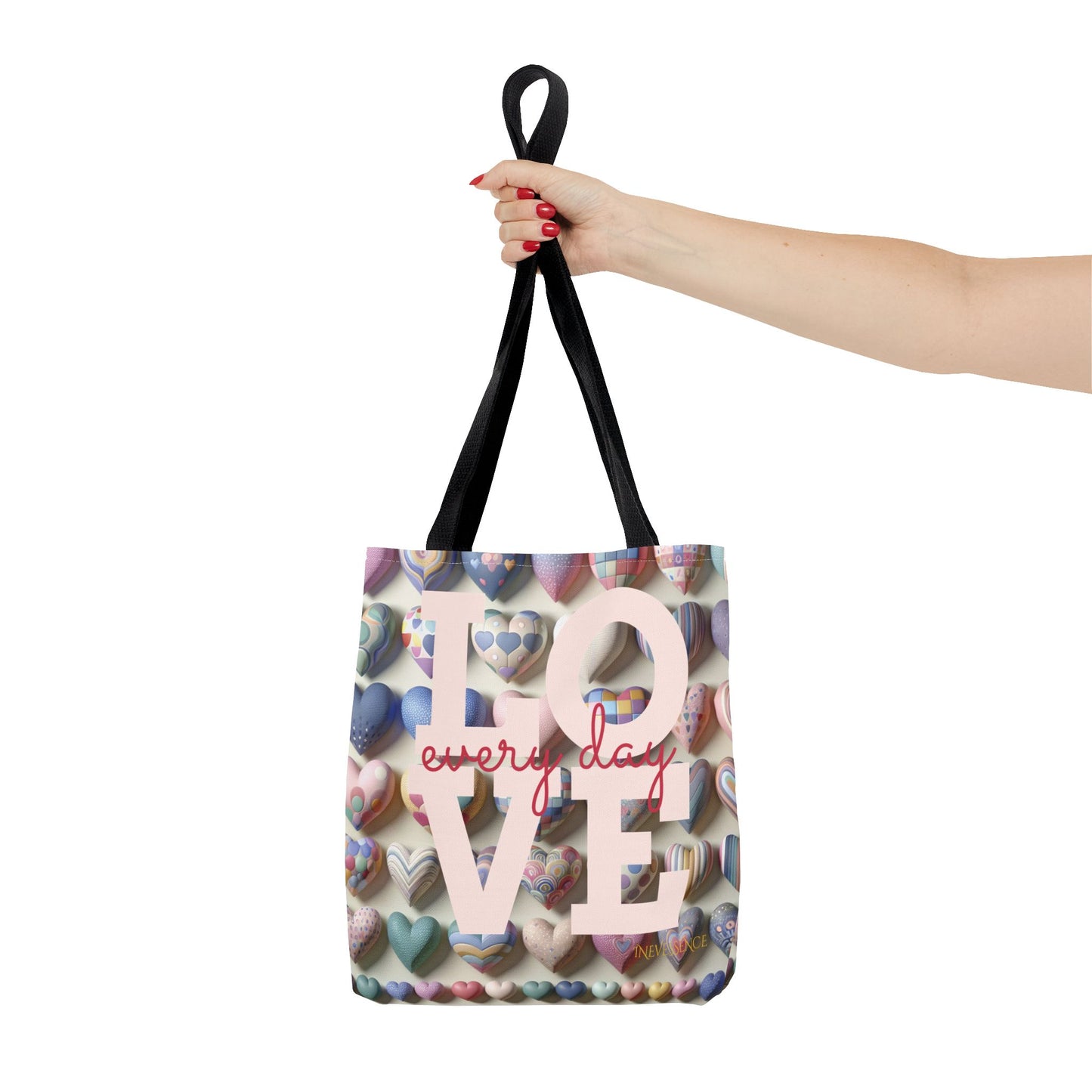 Heartfelt Love Everyday Tote Bag, Romantic Canvas Carryall, Sweetheart Shoulder Bag, Love Quote Shopping Tote, Heart Pattern Grocery Bag,