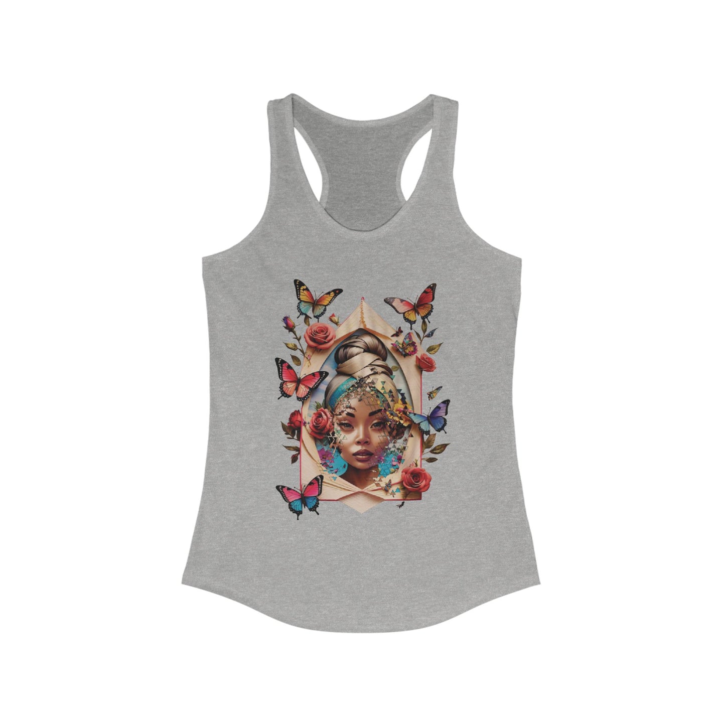 Racerback Tank, Framed Butterfly Girl Tank Top, Women's Tank, Graphic Tee, Summer Sleeveless Shirt, Nature Lover Gift