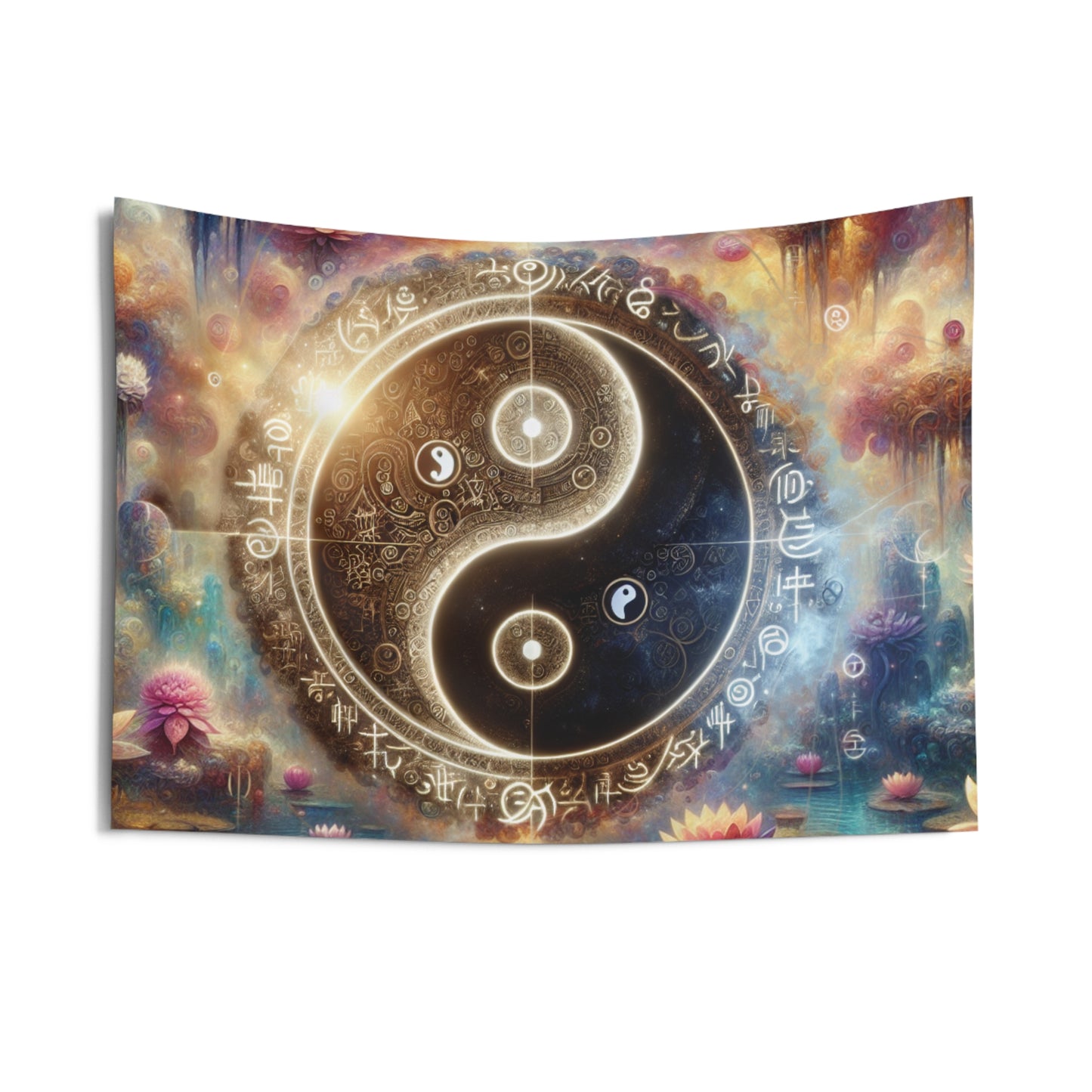 Yin Yang Lotus Pond Meditation Wall Tapestry, Zen Yoga Room Decor, Boho Hippie Wall Hanging, Spiritual Art, Mandala Wall Art, Nature