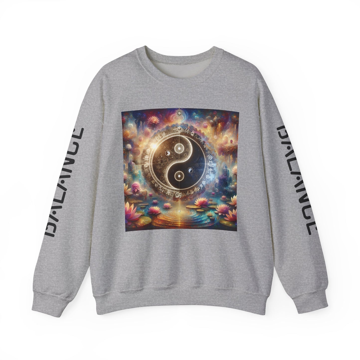 Yin Yang Lotus Sweatshirt, Harmony Balance Zen Jumper, Lotus Flower Crewneck, Meditative Lilies Pullover, Unisex Meditation Hoodie,