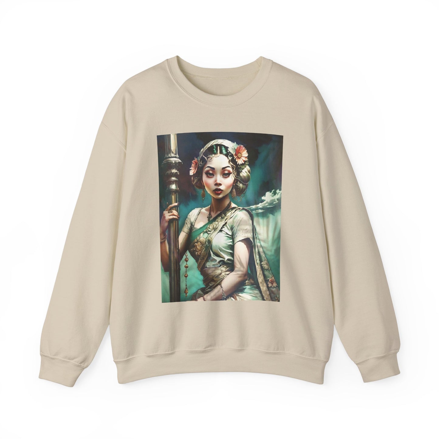 Apsara civilian holding staff Unisex Sweatshirt, Winter Pullover Jumper, Ethnic Clothing Gift, Ethnic Art Apparel, Apsara