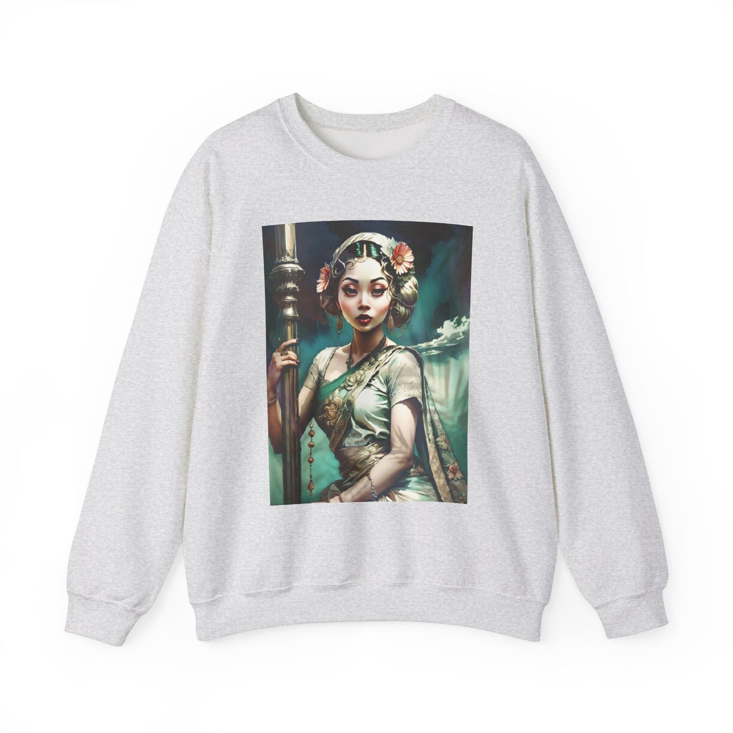 Apsara civilian holding staff Unisex Sweatshirt, Winter Pullover Jumper, Ethnic Clothing Gift, Ethnic Art Apparel, Apsara