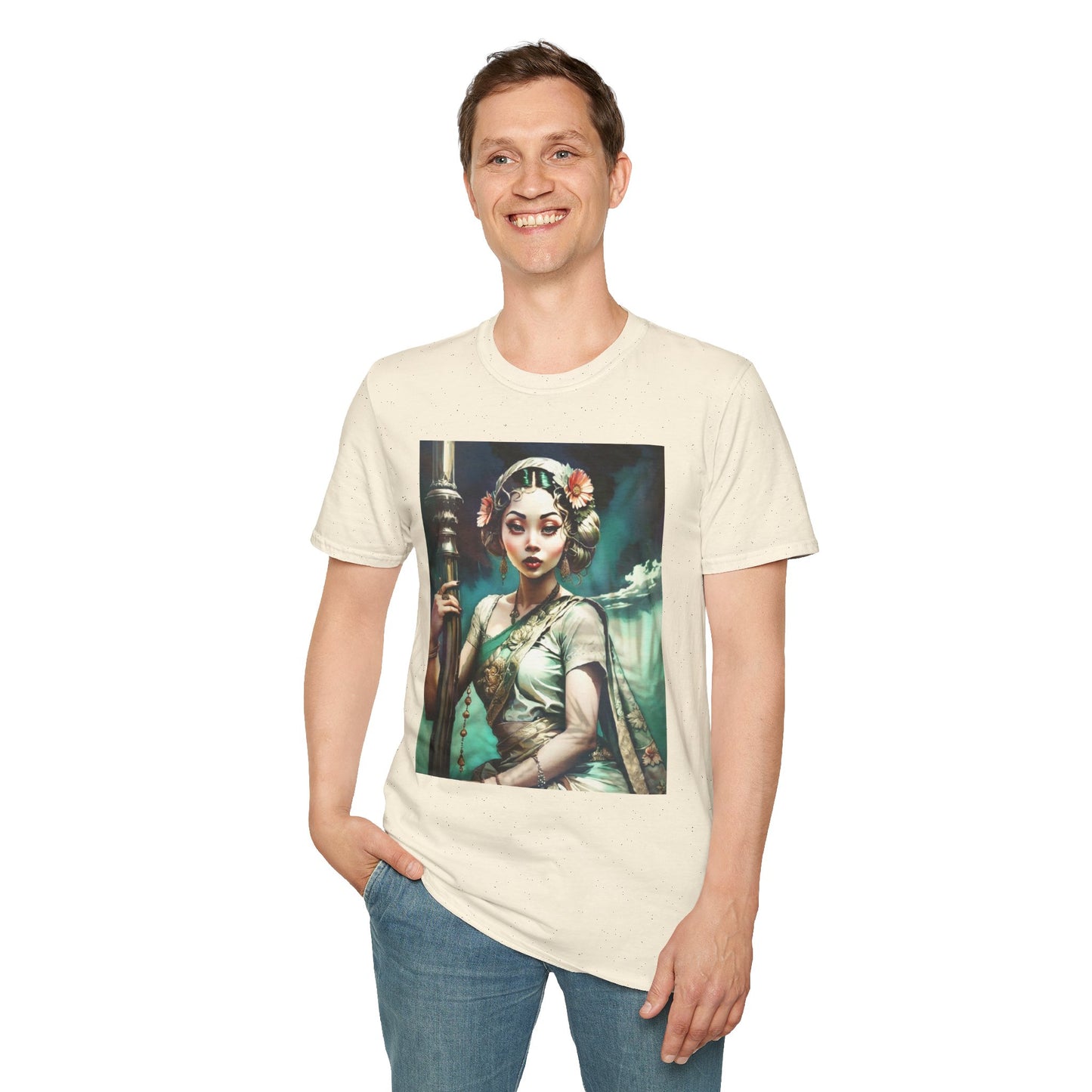 Apsara Civilian Holding a Staff Unisex T-Shirt, Hindu Mythology Tee, Ethnic Graphic Shirt, Mythological Art Top, Spiritual Gift