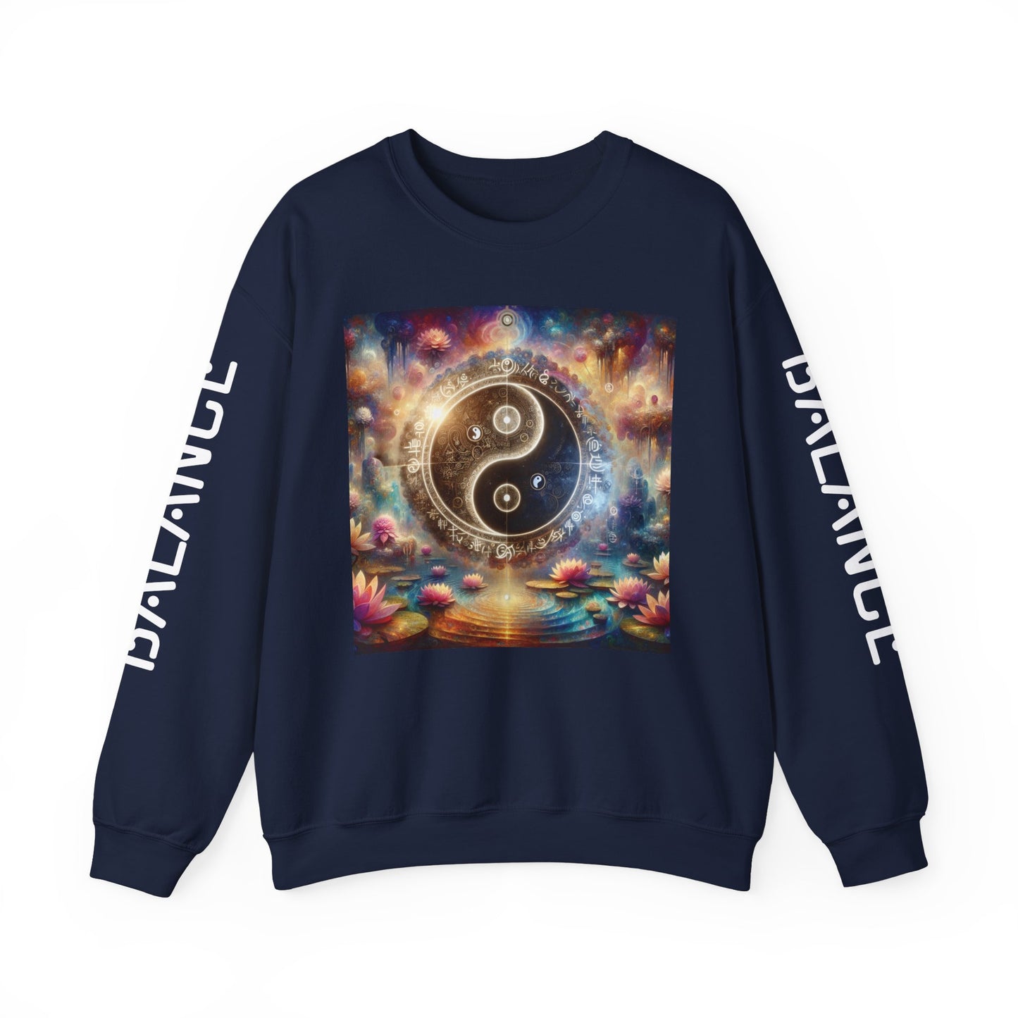 Yin Yang Lotus Sweatshirt, Harmony Balance Zen Jumper, Lotus Flower Crewneck, Meditative Lilies Pullover, Unisex Meditation Hoodie,