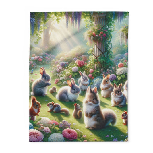 Fleece Blanket - Forest Bunnies and Squirrels Design