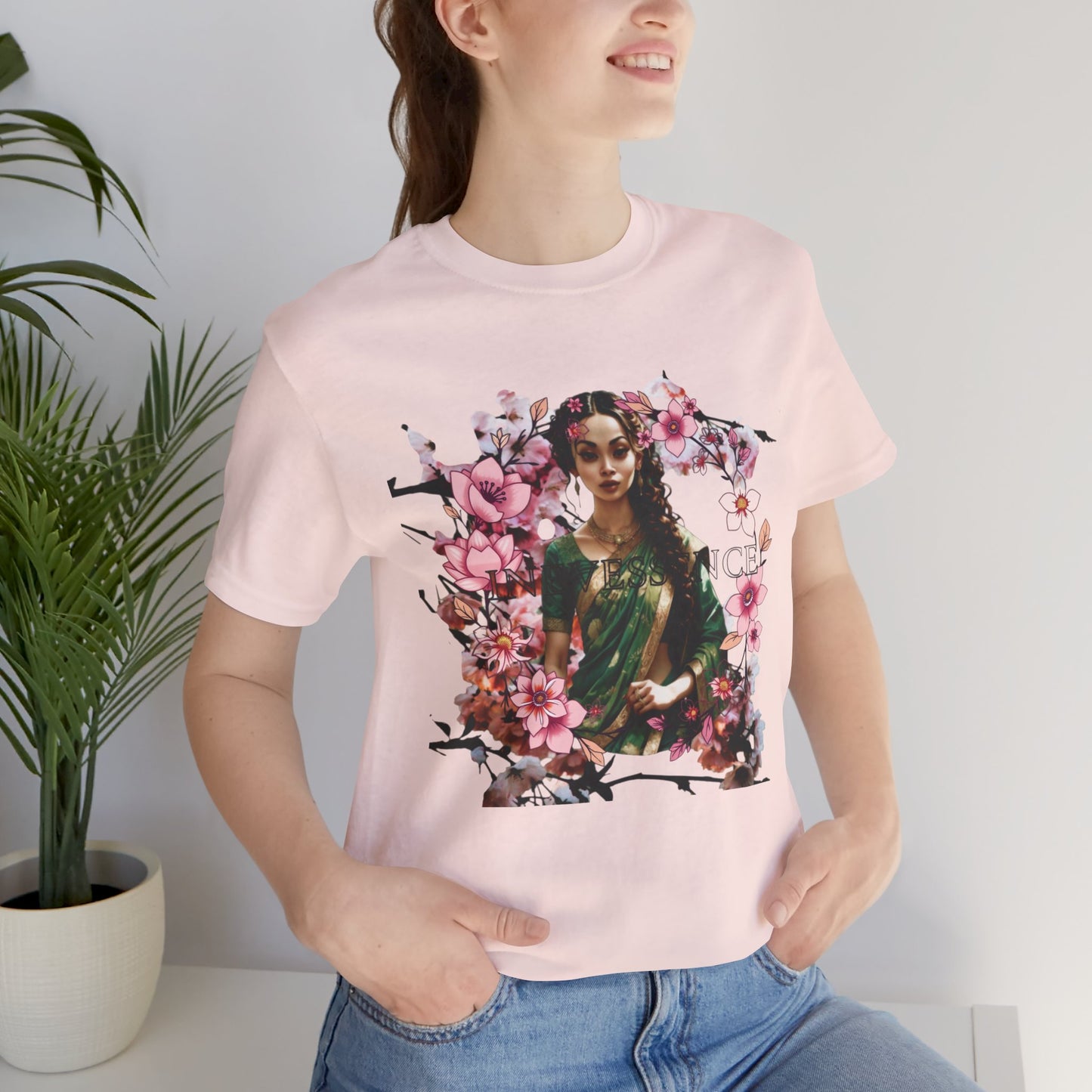 Cherry Blossom Apsara T-Shirt, Floral Tee, Unisex Short Sleeve Shirt, Spring Fashion Top, Asian Art Clothing