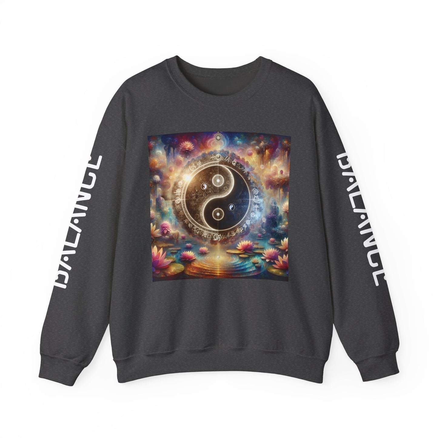 Yin Yang Lotus Sweatshirt, Harmony Balance Zen Jumper, Lotus Flower Crewneck, Meditative Lilies Pullover, Unisex Meditation Hoodie,