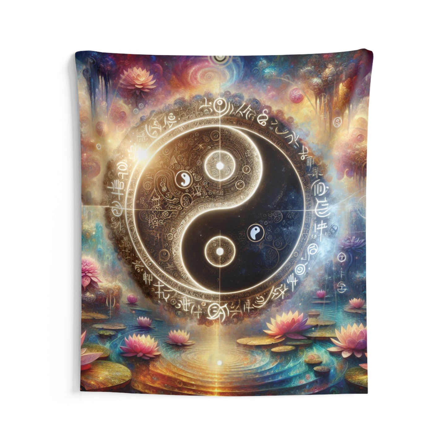 Yin Yang Lotus Pond Meditation Wall Tapestry, Zen Yoga Room Decor, Boho Hippie Wall Hanging, Spiritual Art, Mandala Wall Art, Nature