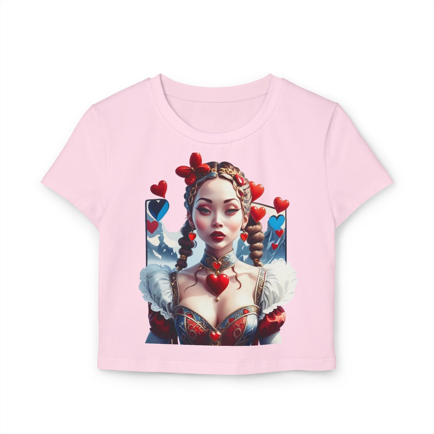 Women's Baby Tee - Queen of Hearts, Graphic Tee, Heart Design Shirt, Stylish T-shirt, Cute Top for Her