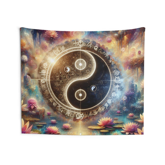 Yin Yang Lotus Pond Meditation Wall Tapestry, Zen Yoga Room Decor, Boho Hippie Wall Hanging, Spiritual Art, Mandala Wall Art, Nature