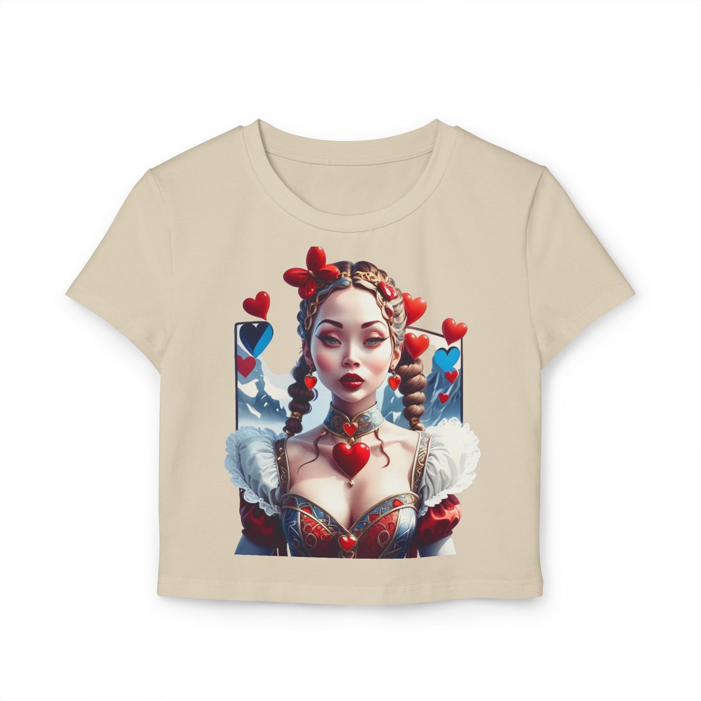 Women's Baby Tee - Queen of Hearts, Graphic Tee, Heart Design Shirt, Stylish T-shirt, Cute Top for Her