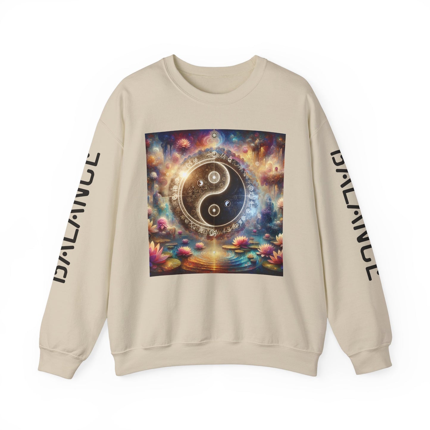 Yin Yang Lotus Sweatshirt, Harmony Balance Zen Jumper, Lotus Flower Crewneck, Meditative Lilies Pullover, Unisex Meditation Hoodie,