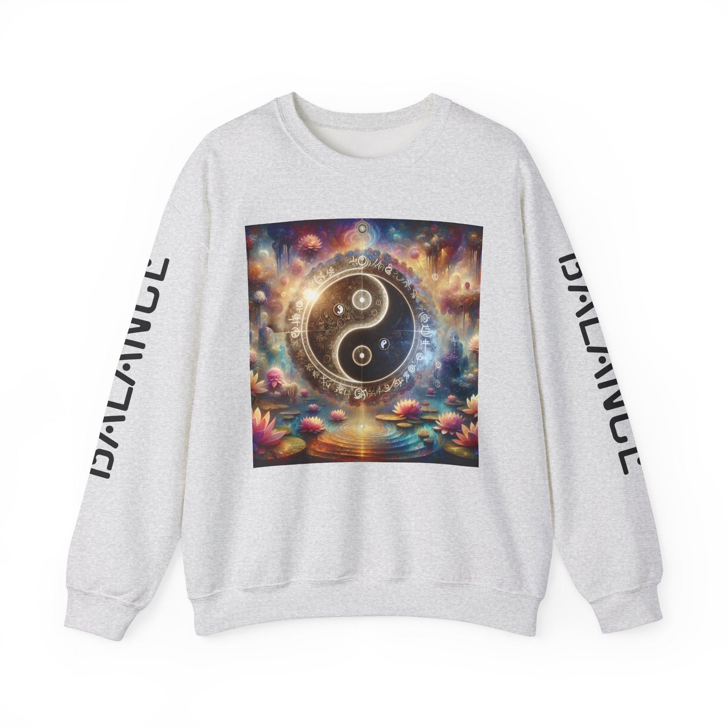 Yin Yang Lotus Sweatshirt, Harmony Balance Zen Jumper, Lotus Flower Crewneck, Meditative Lilies Pullover, Unisex Meditation Hoodie,