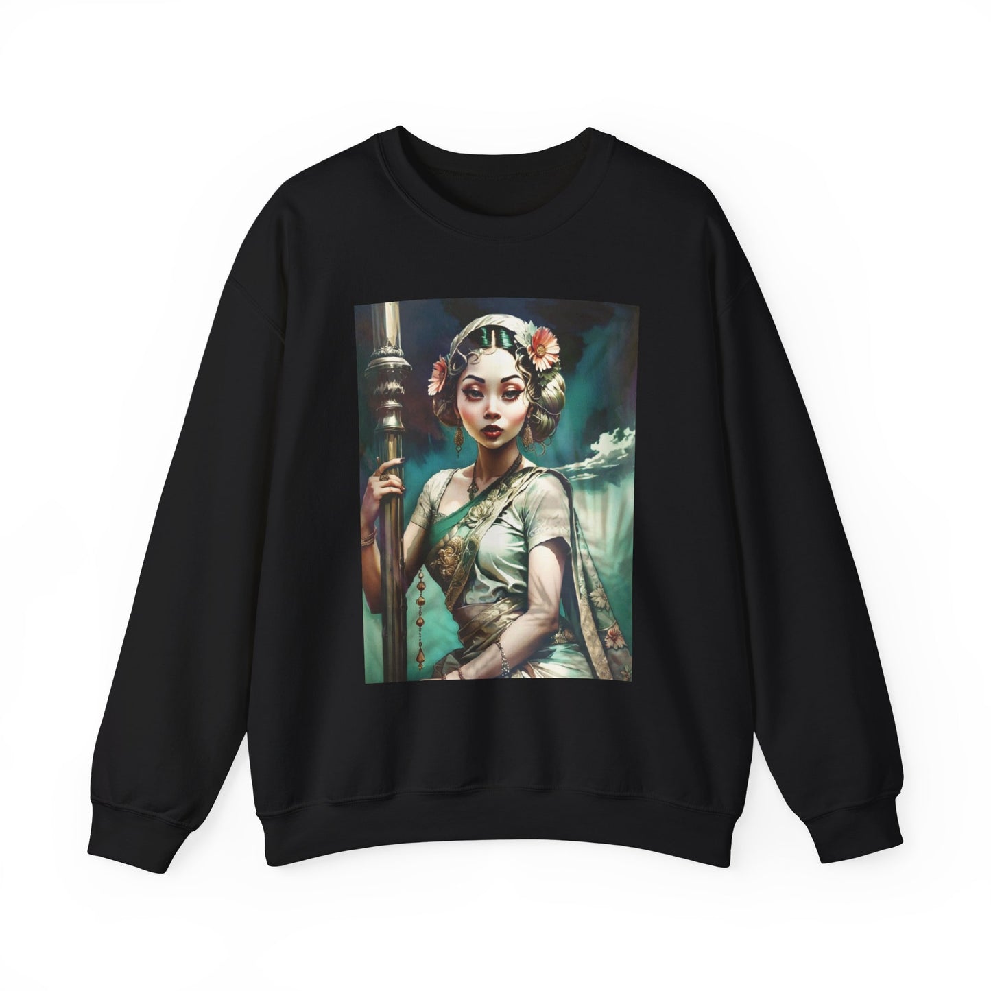 Apsara civilian holding staff Unisex Sweatshirt, Winter Pullover Jumper, Ethnic Clothing Gift, Ethnic Art Apparel, Apsara