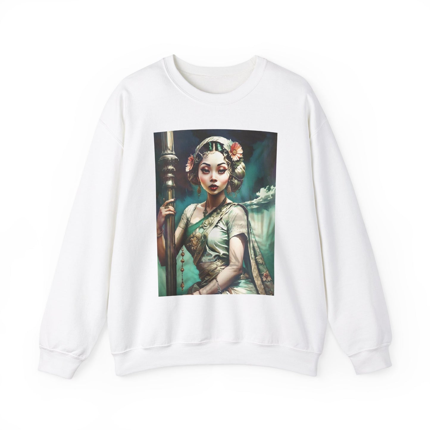 Apsara civilian holding staff Unisex Sweatshirt, Winter Pullover Jumper, Ethnic Clothing Gift, Ethnic Art Apparel, Apsara