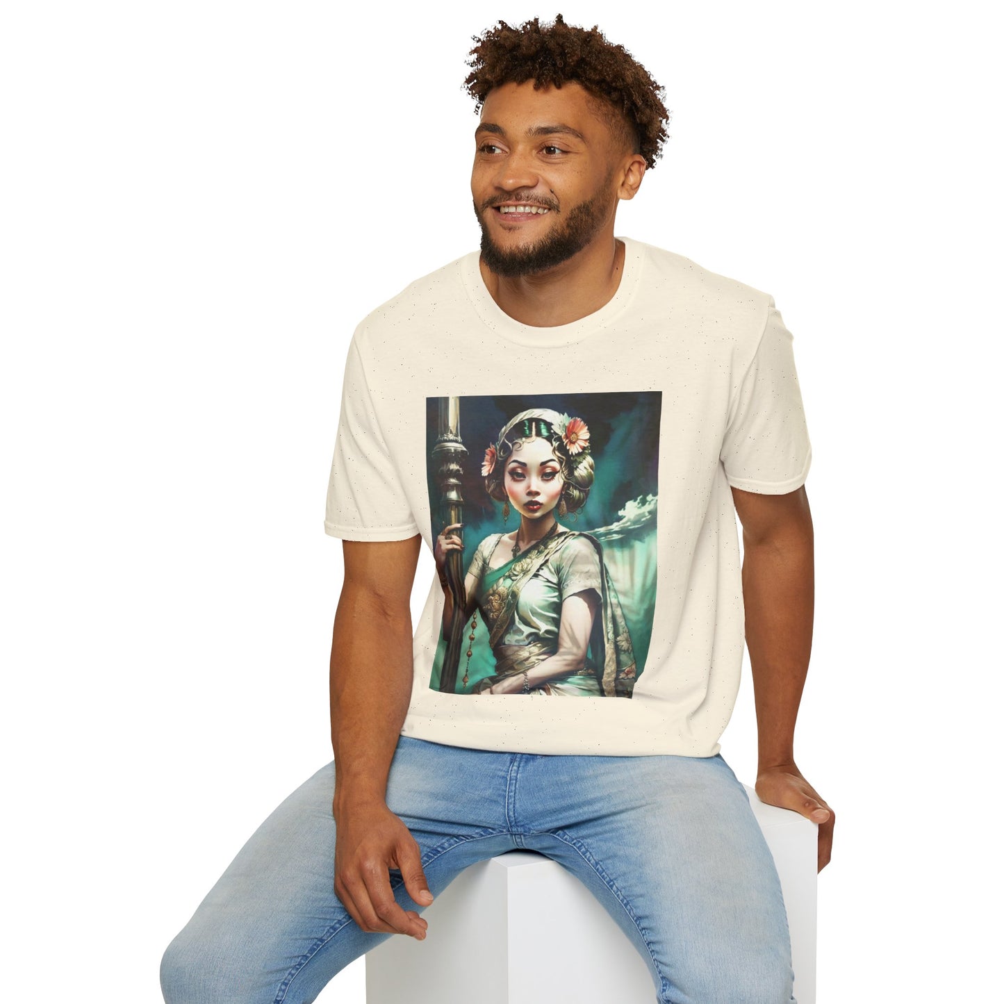 Apsara Civilian Holding a Staff Unisex T-Shirt, Hindu Mythology Tee, Ethnic Graphic Shirt, Mythological Art Top, Spiritual Gift