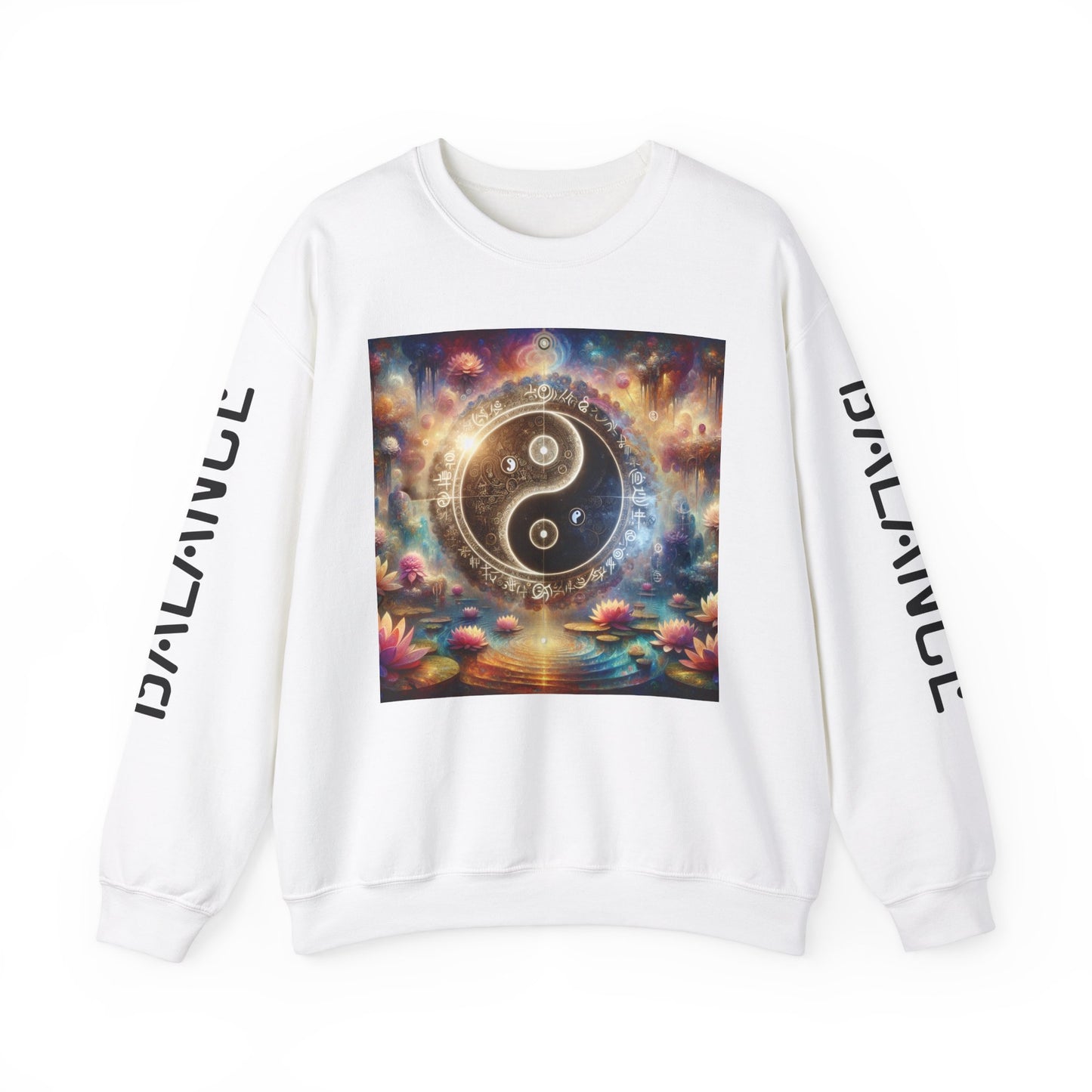 Yin Yang Lotus Sweatshirt, Harmony Balance Zen Jumper, Lotus Flower Crewneck, Meditative Lilies Pullover, Unisex Meditation Hoodie,