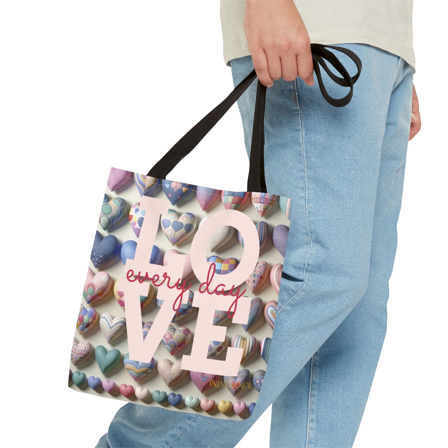 Heartfelt Love Everyday Tote Bag, Romantic Canvas Carryall, Sweetheart Shoulder Bag, Love Quote Shopping Tote, Heart Pattern Grocery Bag,