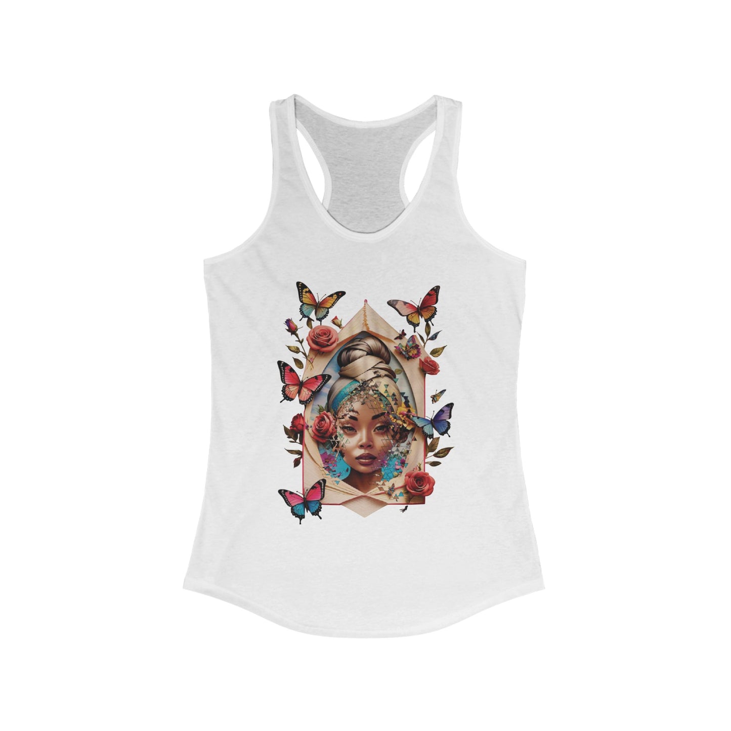 Racerback Tank, Framed Butterfly Girl Tank Top, Women's Tank, Graphic Tee, Summer Sleeveless Shirt, Nature Lover Gift