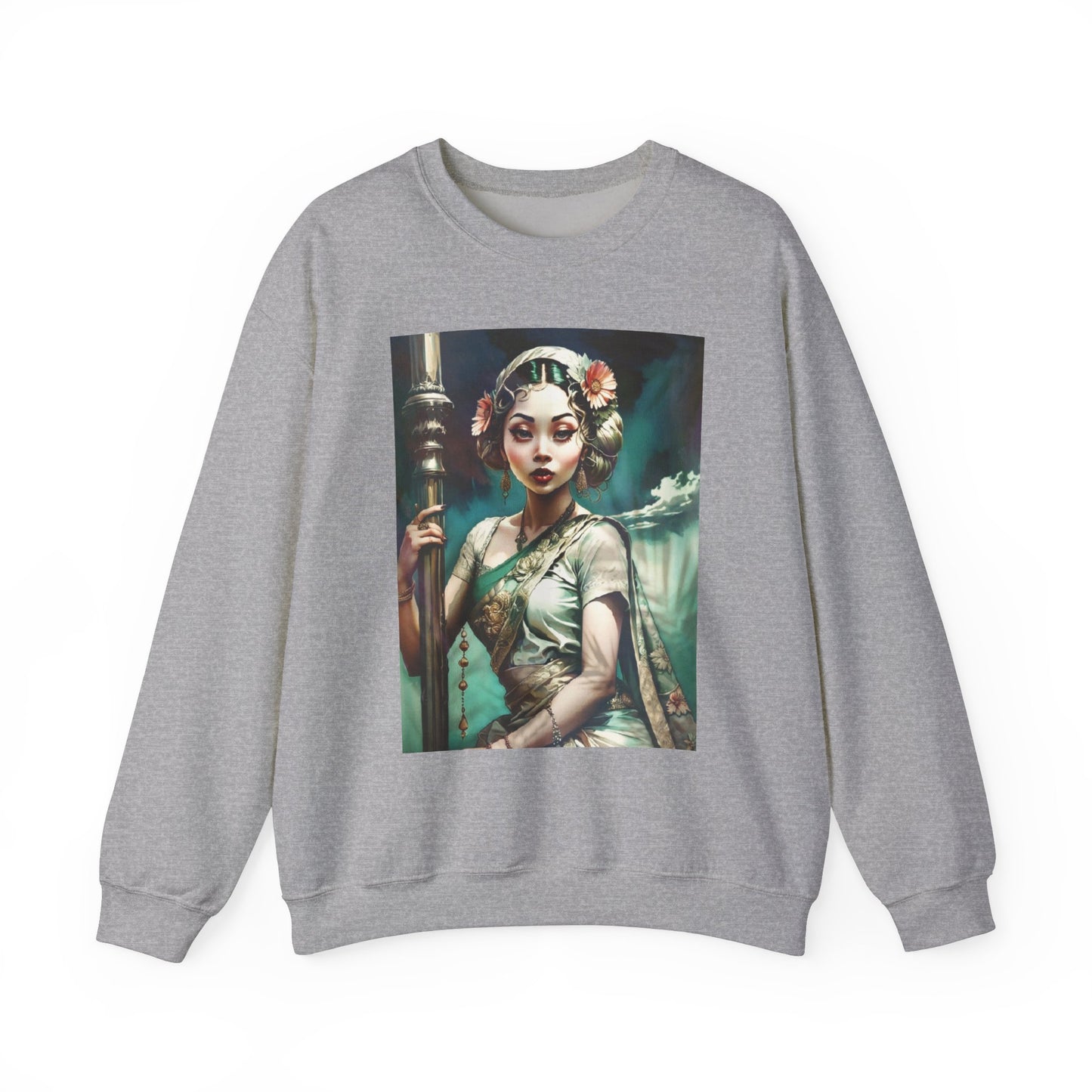 Apsara civilian holding staff Unisex Sweatshirt, Winter Pullover Jumper, Ethnic Clothing Gift, Ethnic Art Apparel, Apsara